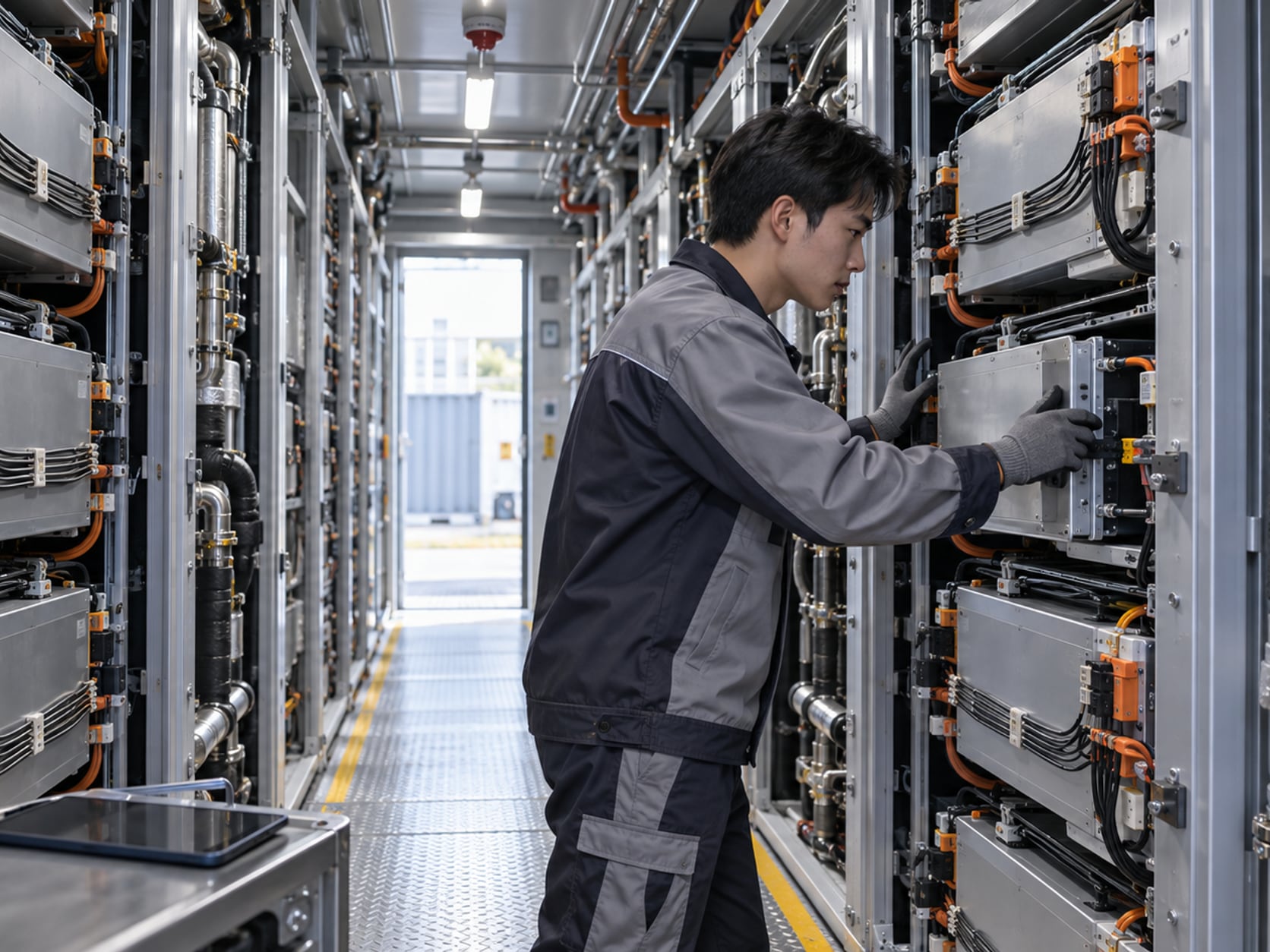 防静电垫上的 5G 工业模组微距，沉金焊盘与金属屏蔽罩的点焊痕清晰，旁边是 M.2 连接器与镊子