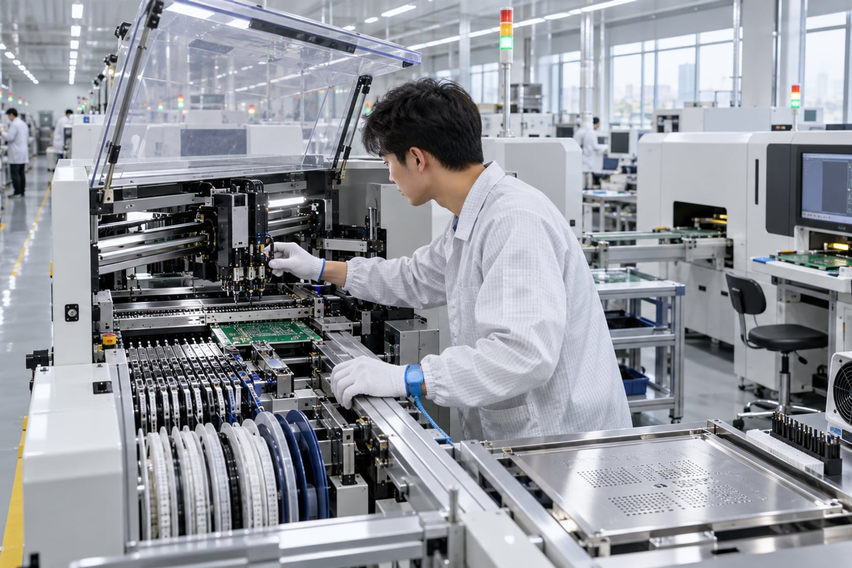 洁净车间质检台前,工程师手持塞规探入金属工件的内孔做通止判定,旁边是二次元影像测量仪与标准量块