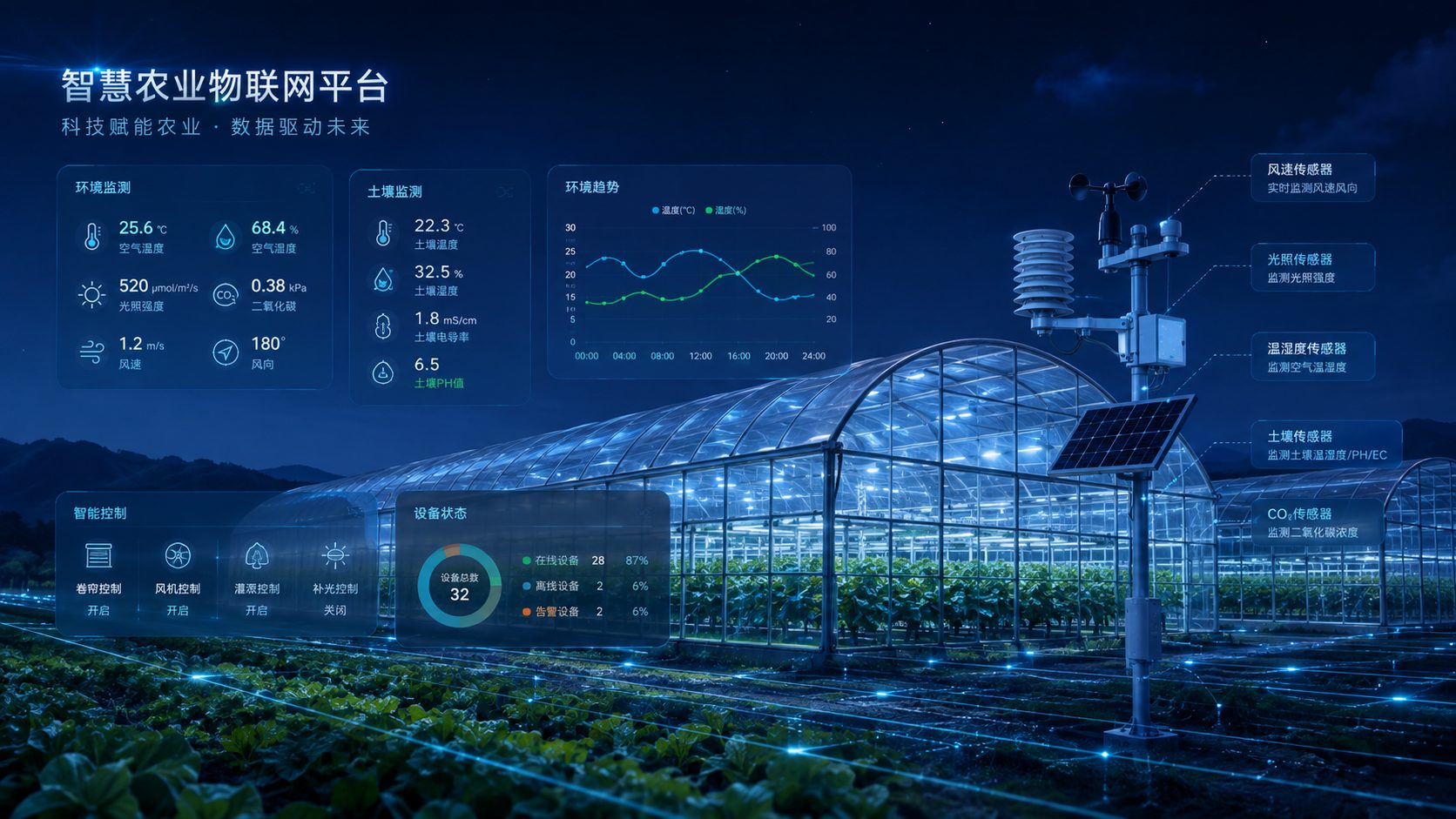 智慧农业大田种植与传感器应用场景示意图